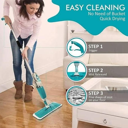 Premium Spray Mop with Reusable Pads and 800ml Refillable Bottle, Wet & Dry Microfiber Floor Cleaner.